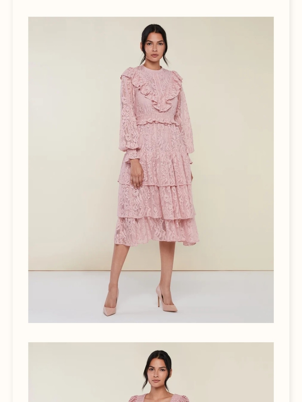 Rachel Parcell Blush Pink Lace Tiered Ruffle Midi Dress